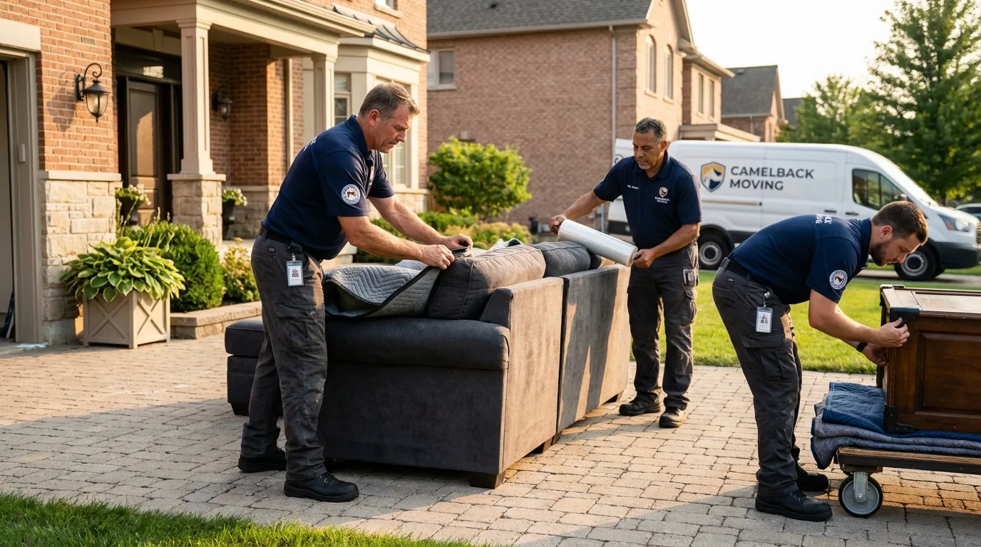 Large estate moving crew wrapping furniture in Mequon, WI