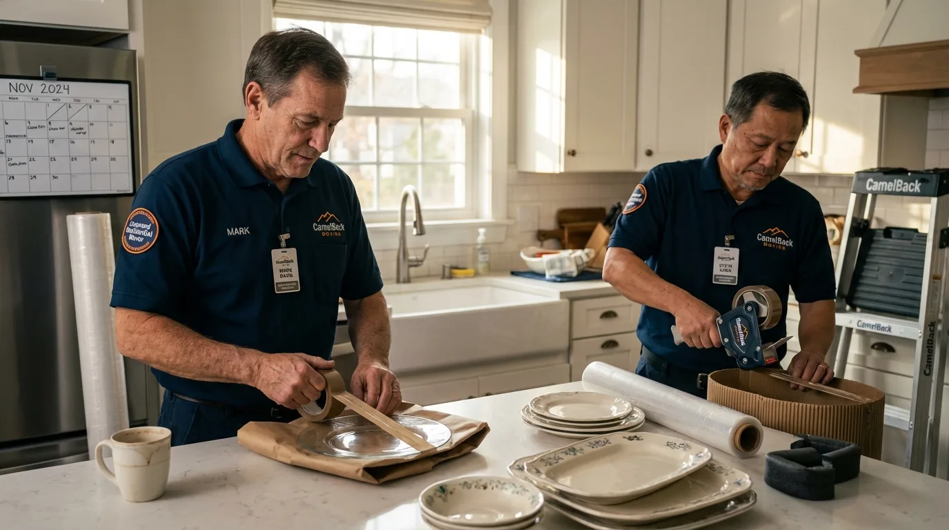 Professional crew packing kitchen dishware in Mequon, WI